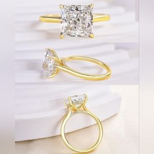 4CT princess engagement/promise ring 925 sterling silver 18kt yellow gold ring
